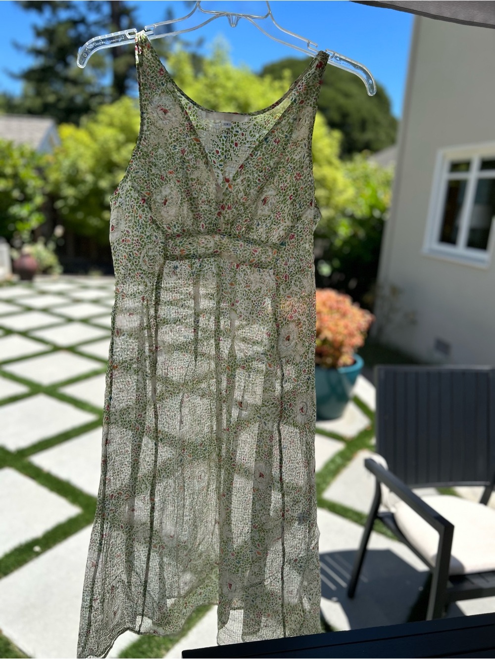 Sheer Green Floral Sheer Sleeveless Maxi Dress